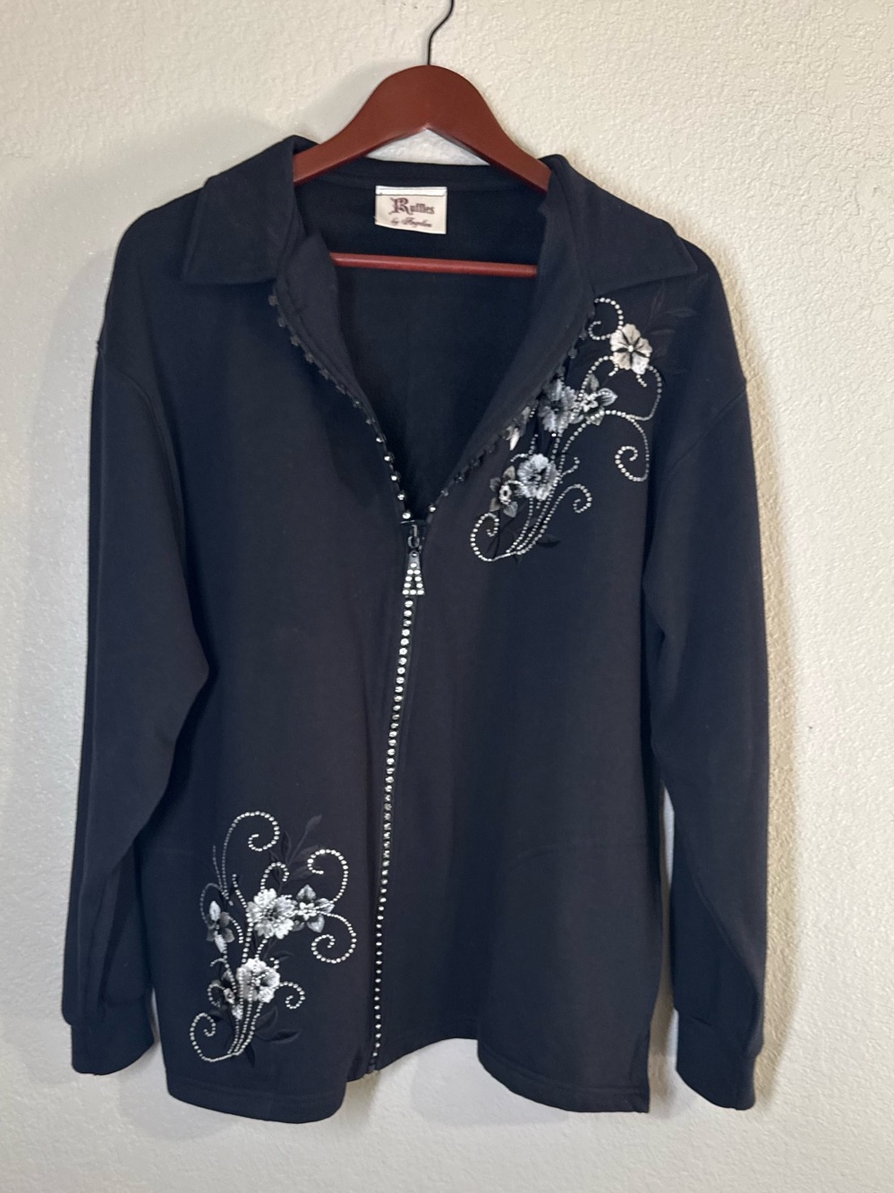R&M Richards Black Jacket with Silver Floral Embroidery